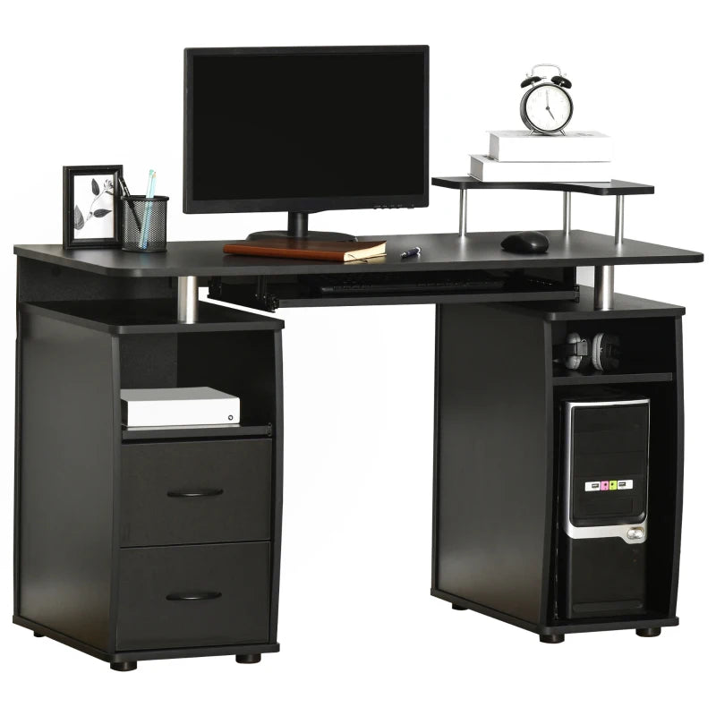 Black Computer Desk with Keyboard Tray and Drawers