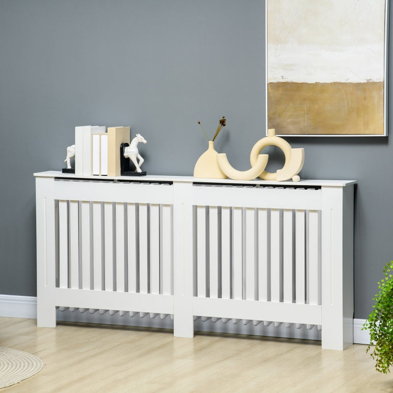 White Slatted Radiator Cover Cabinet with MDF Grill (172 x 19 x 81.5 cm)