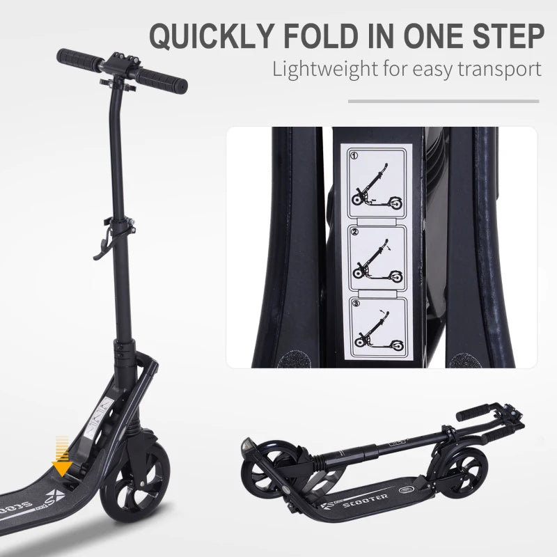 Black Urban Folding Kick Scooter with Rear Brake & Shock Absorption System