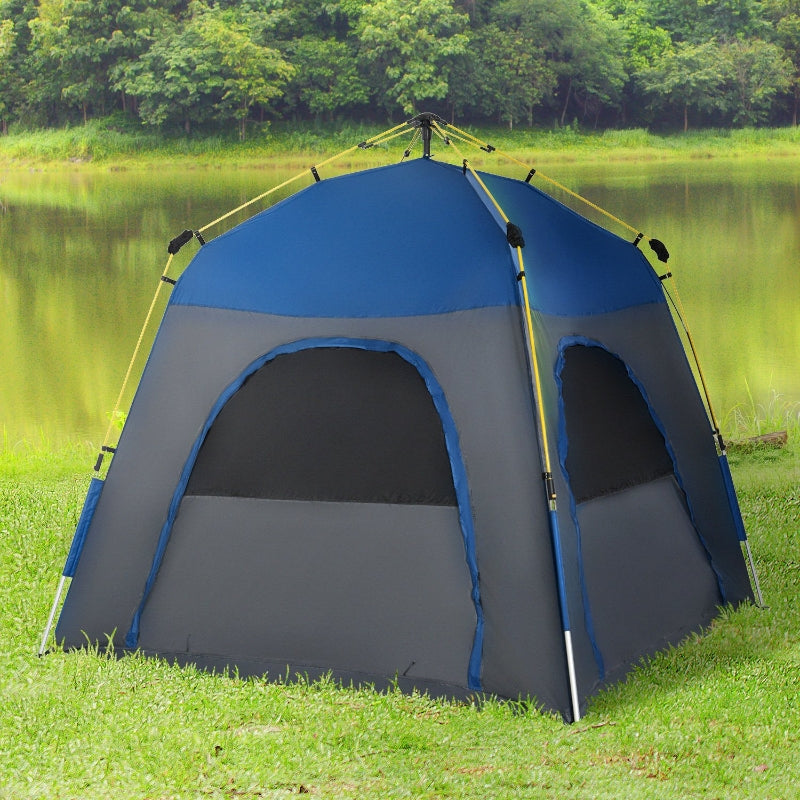 Grey 4-Person Automatic Pop-Up Camping Tent