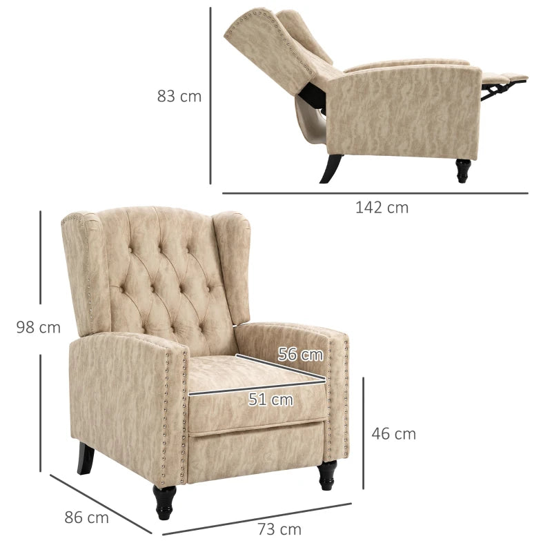 Beige Reclining Armchair with Chesterfield Style