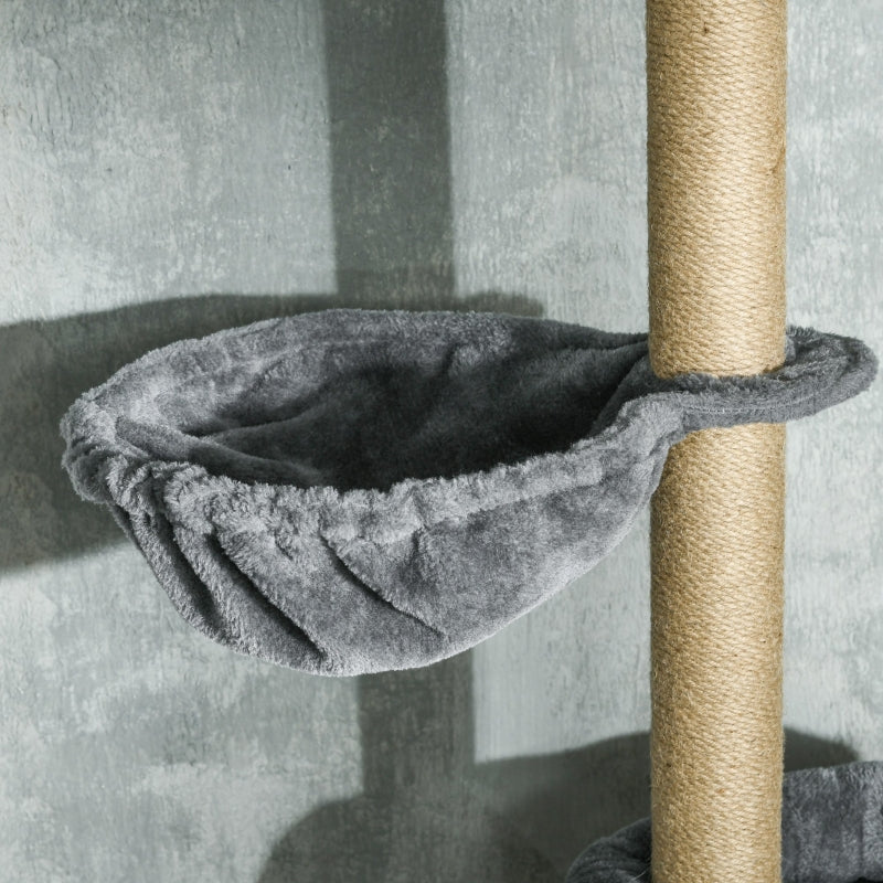 Grey 6-Tier Floor to Ceiling Cat Tree with Scratching Post and Hammock