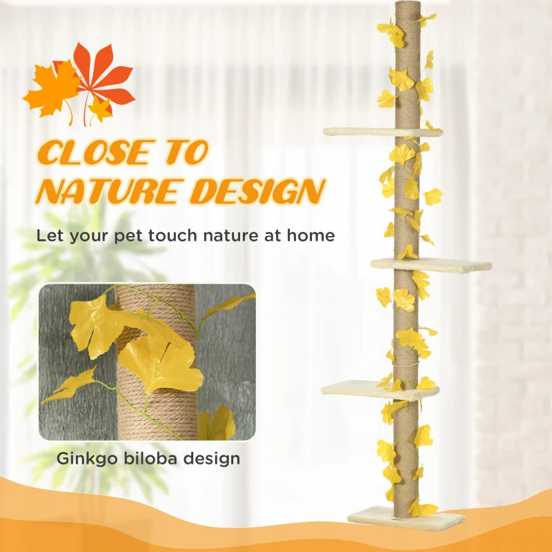 Yellow Adjustable Cat Tree with Perches and Anti-Slip Kit