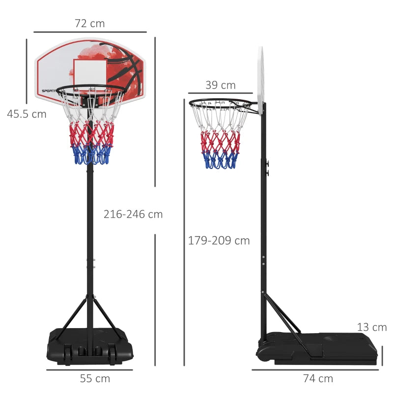 Adjustable Basketball Stand Net System with Wheels, Enlarged Base, Black, PE Backboard