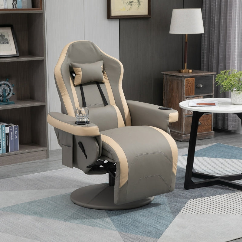 Grey Manual Recliner Armchair with Leg Rest, Reclining & Swivel Functions