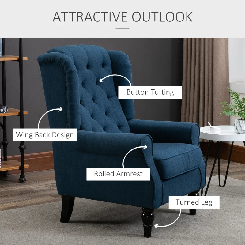 Blue Retro Wingback Accent Chair for Living Room and Bedroom