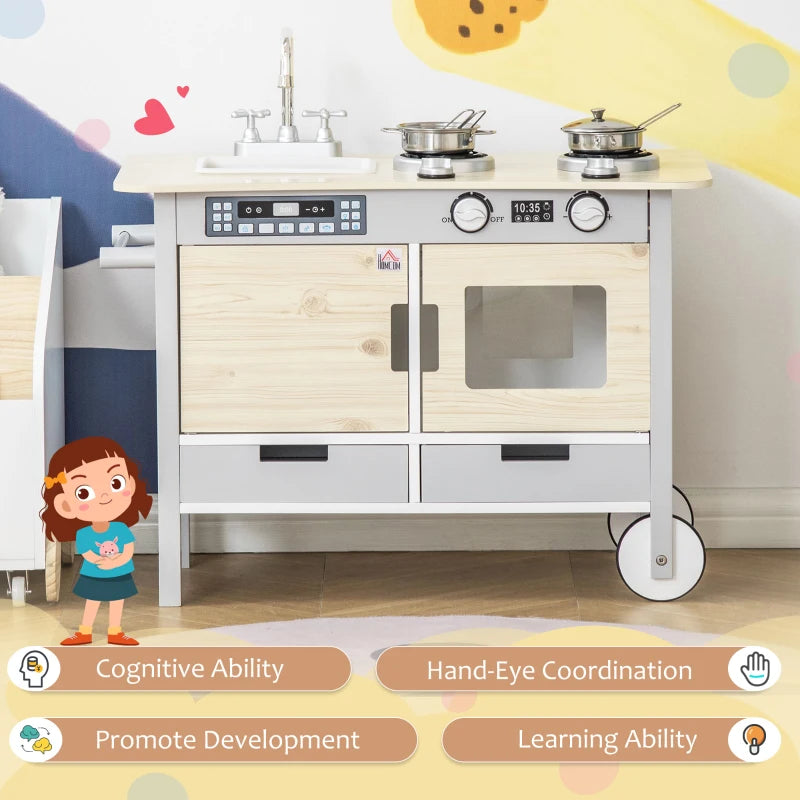 Wooden Kids Toy Kitchen Playset - White Pretend Cooking Set