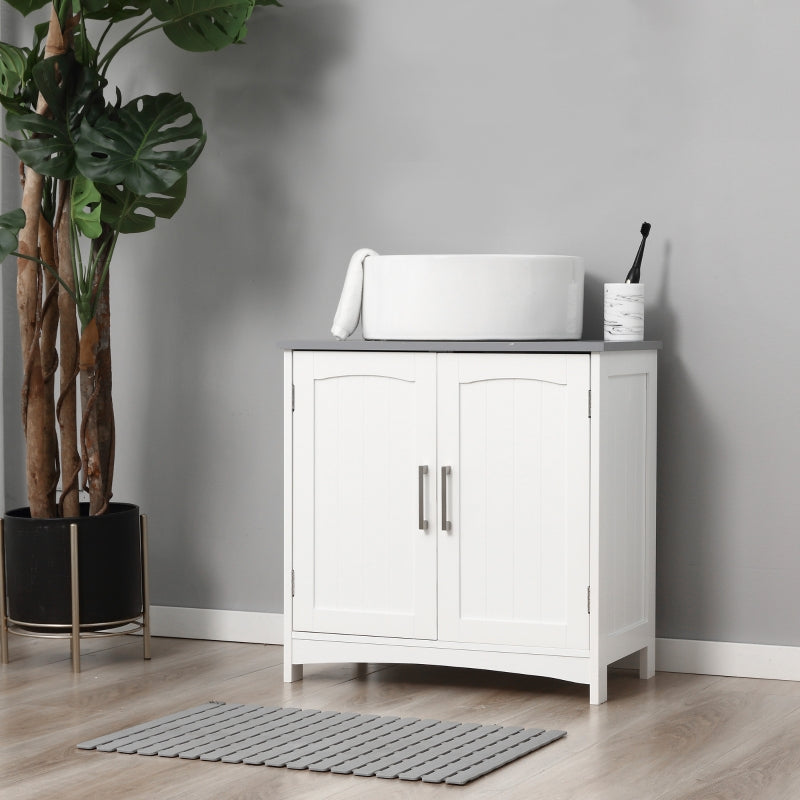 White Under Sink Storage Cabinet with Double Doors