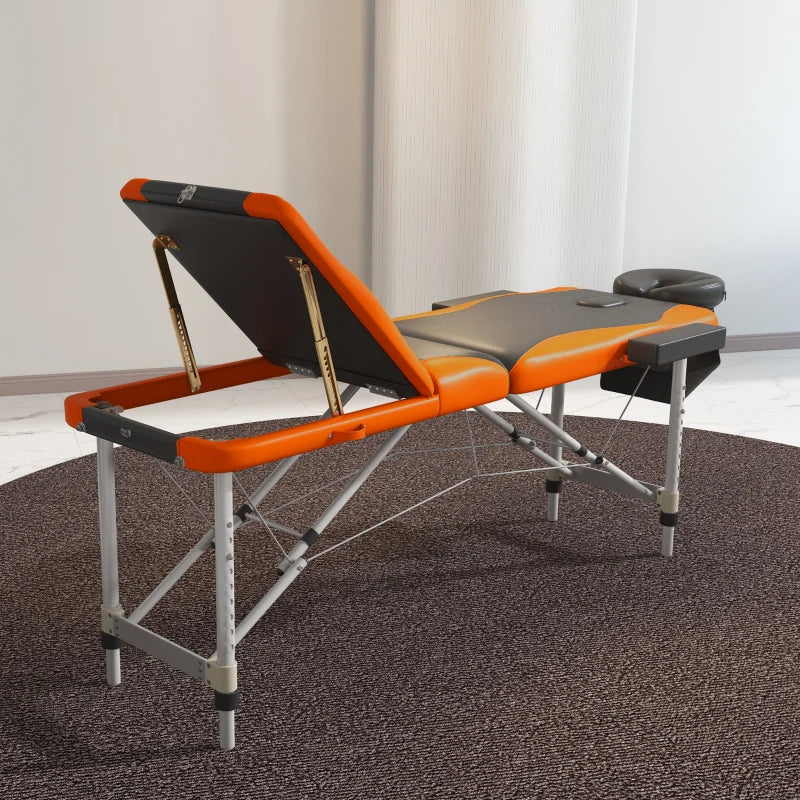 Foldable Black and Orange Massage Table for Salon and Spa