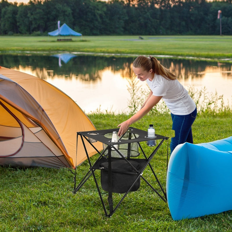 Portable Folding Camping Table with Cooler Pocket - Blue