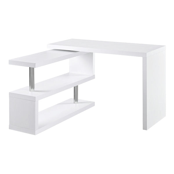 White L-Shaped Rotating Corner Desk with Storage Shelf