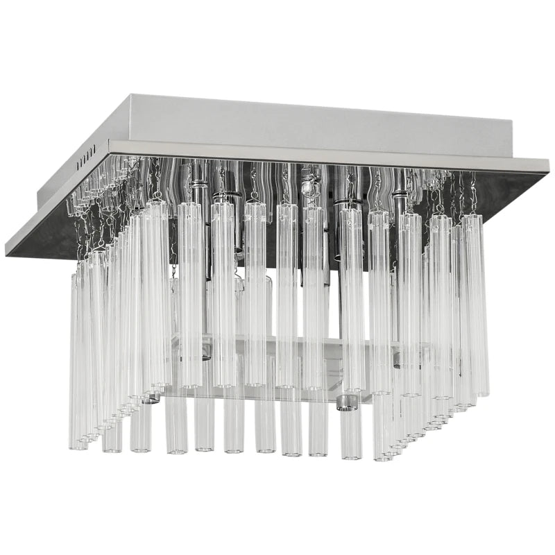 Crystal Raindrop Flush Mount Ceiling Light, Square Pendant Lamp, Silver, 32x20 cm