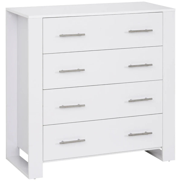 White 4-Drawer Bedroom Storage Cabinet with Metal Handles
