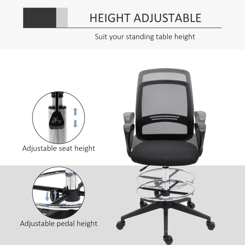 Black Mesh Drafting Chair with Adjustable Height and Footrest