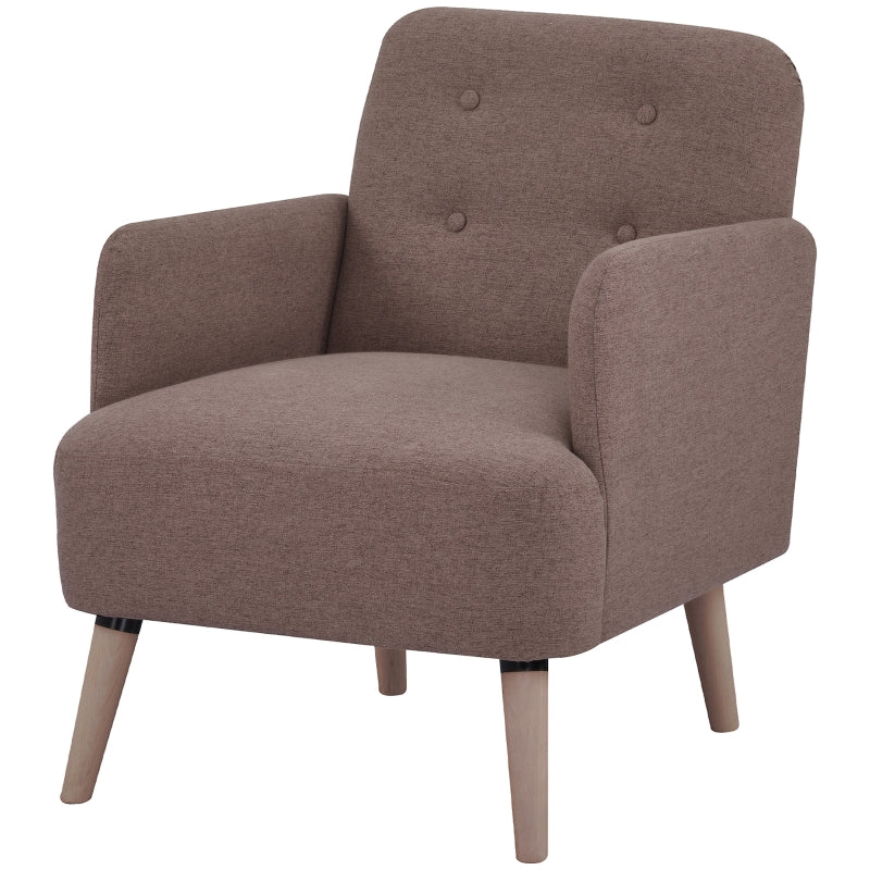 Brown Upholstered Armchair with Birch Wood Legs