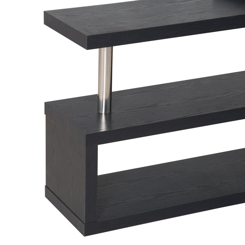 Black L-Shaped Rotating Corner Desk with Storage Shelf