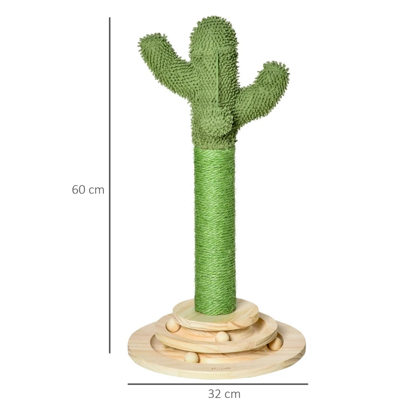 Cat Tree Cactus Scratching Post with Interactive Toys - 32x32x60cm