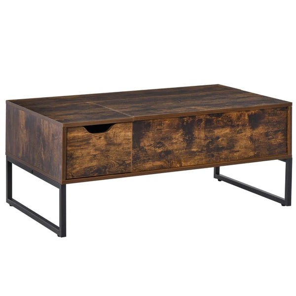 Brown Extendable Lift-Top Coffee Table with Hidden Storage Drawer