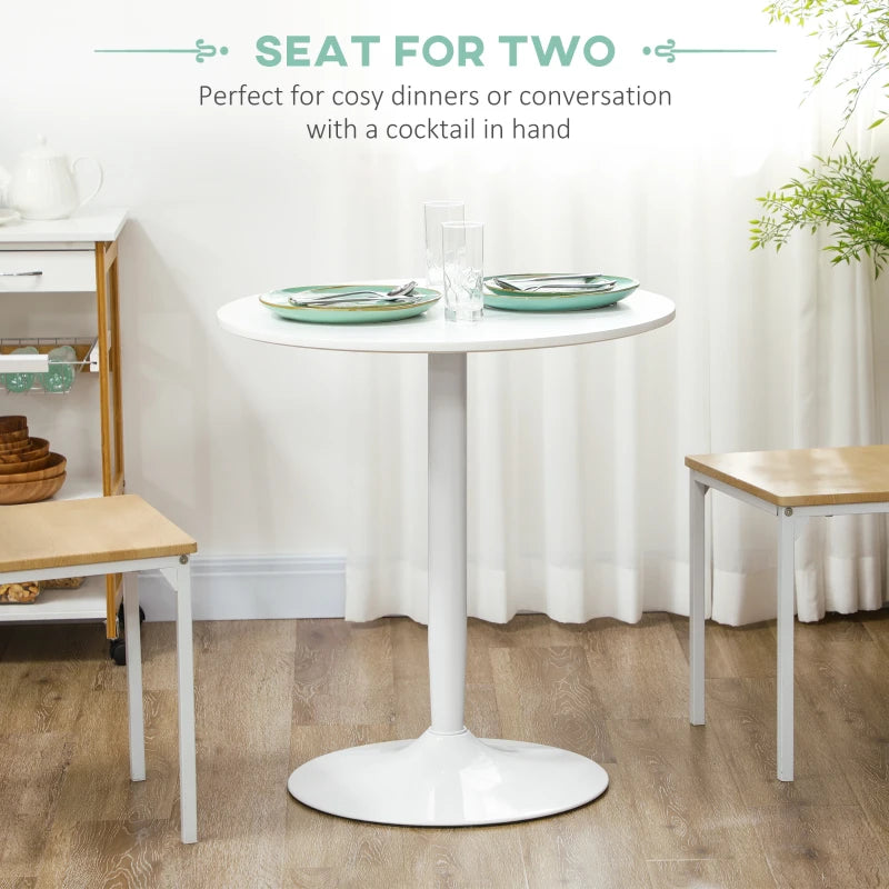 White Round Dining Table with Steel Base - Modern Small Dining Room Table