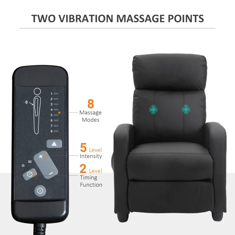Black Massage Recliner Armchair with Adjustable Leg Rest
