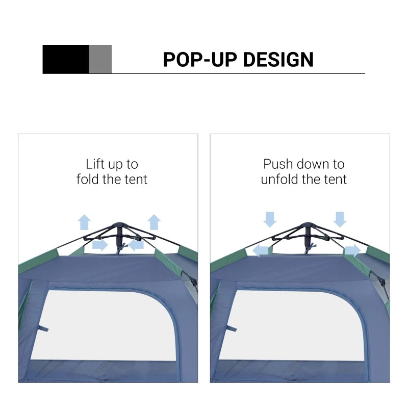 Green Fibreglass Frame Camping Tent for 3-4 People