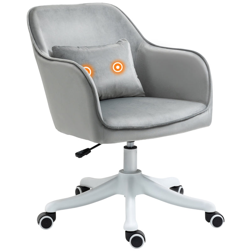 Grey Velvet Office Chair with Massage Lumbar Pillow