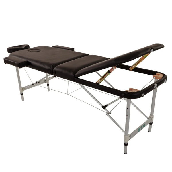 Black Portable 3-Section Aluminium Massage Table with Adjustable Headrest and Arm Support