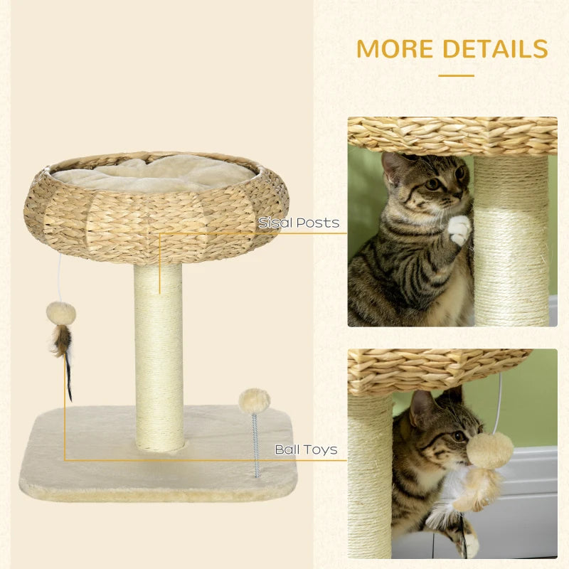 51cm Cat Tree Tower with Sisal Scratching Post & Top Bed - Grey