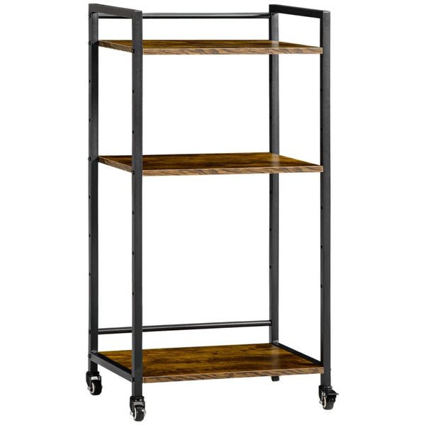 Rustic Brown 3-Tier Printer Stand with Lockable Wheels