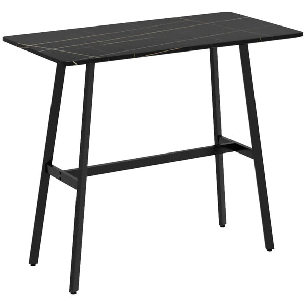 Modern Black Metal Frame Bar Table with Faux Marble Top - Pub Table for 4