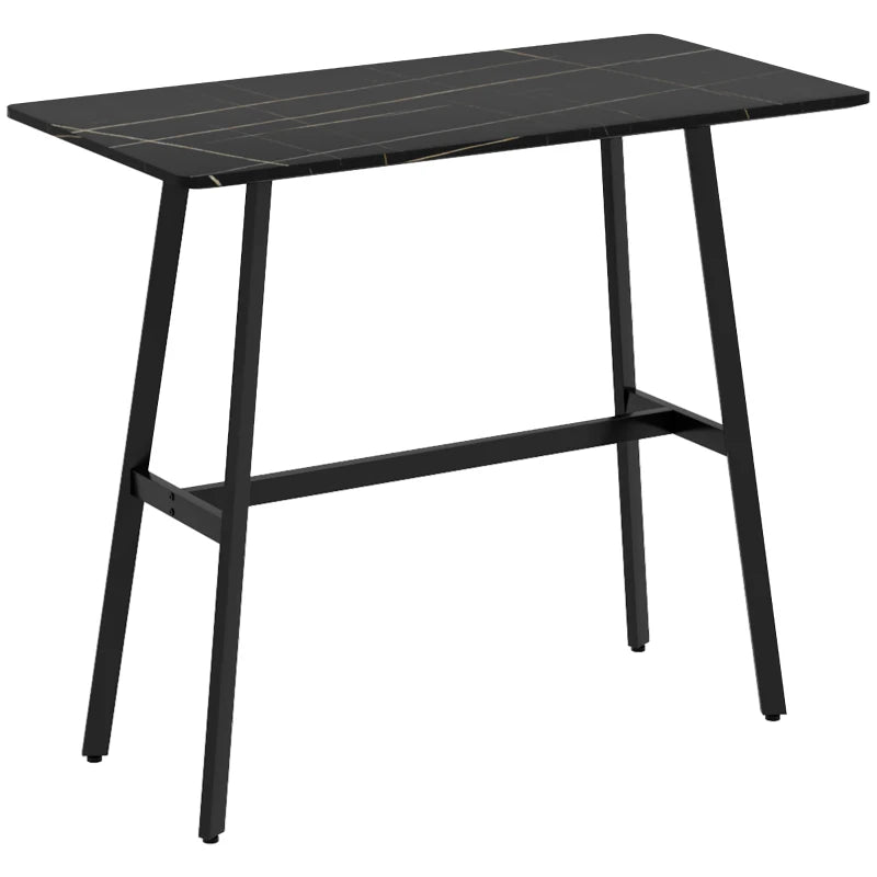 Modern Black Metal Frame Bar Table with Faux Marble Top - Pub Table for 4