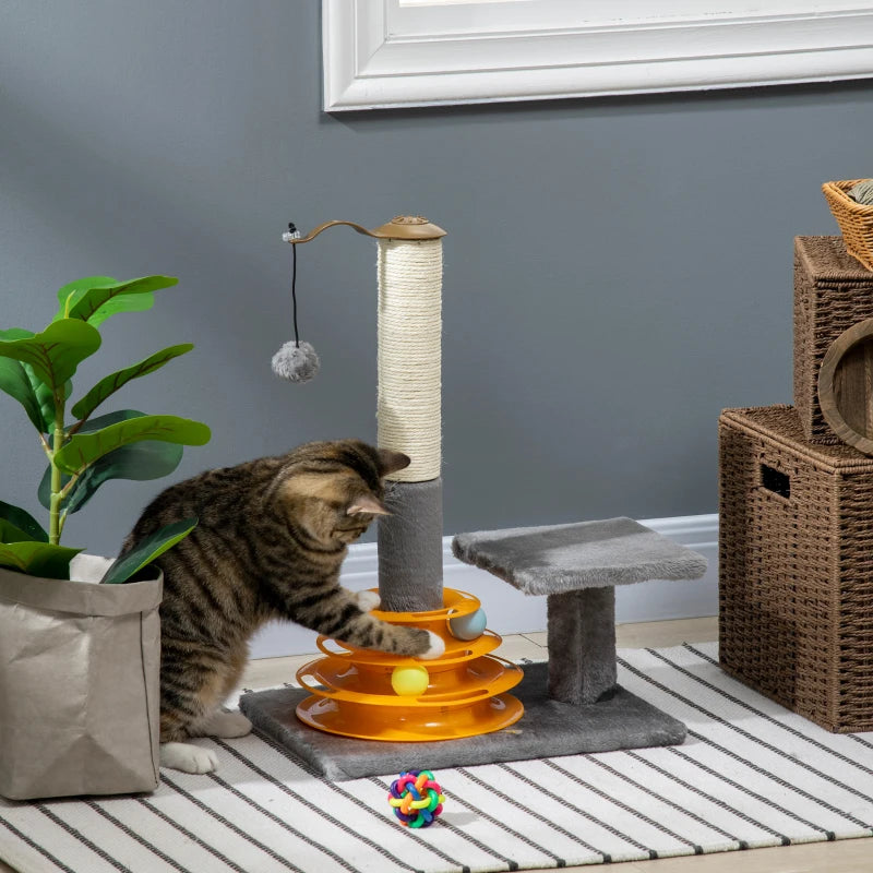 Grey 56cm Cat Tree Tower with Scratching Posts and Toy Ball