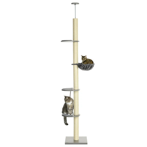 250cm Tall Cat Tree with Hammock and Scratching Post - Beige