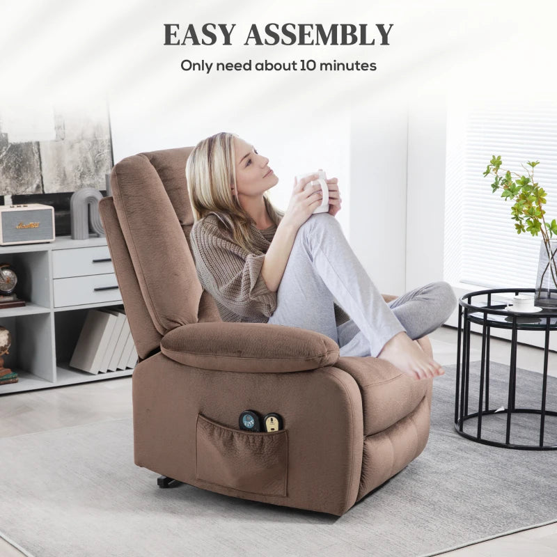 Brown Electric Massage Recliner Chair with Heat and Side Pocket