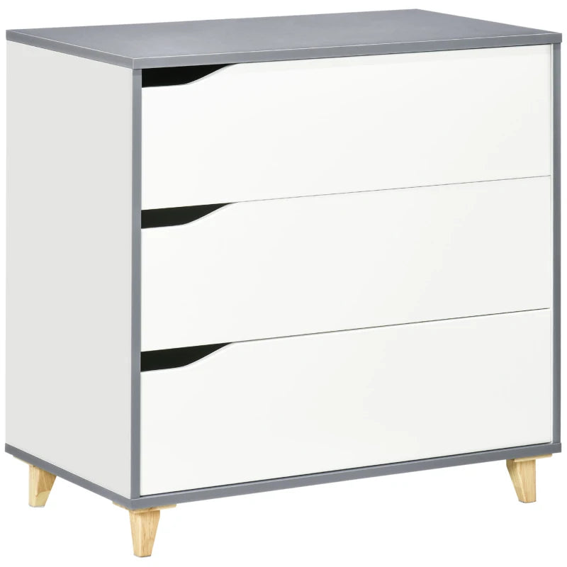 White 3-Drawer Storage Cabinet with Pine Wood Legs