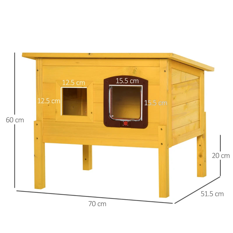 Wooden Outdoor Cat House with Water-Resistant Roof - Grey