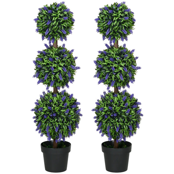 Set of 2 Lavender Flower Ball Trees with Pot, Indoor Outdoor Decor, 110cm
