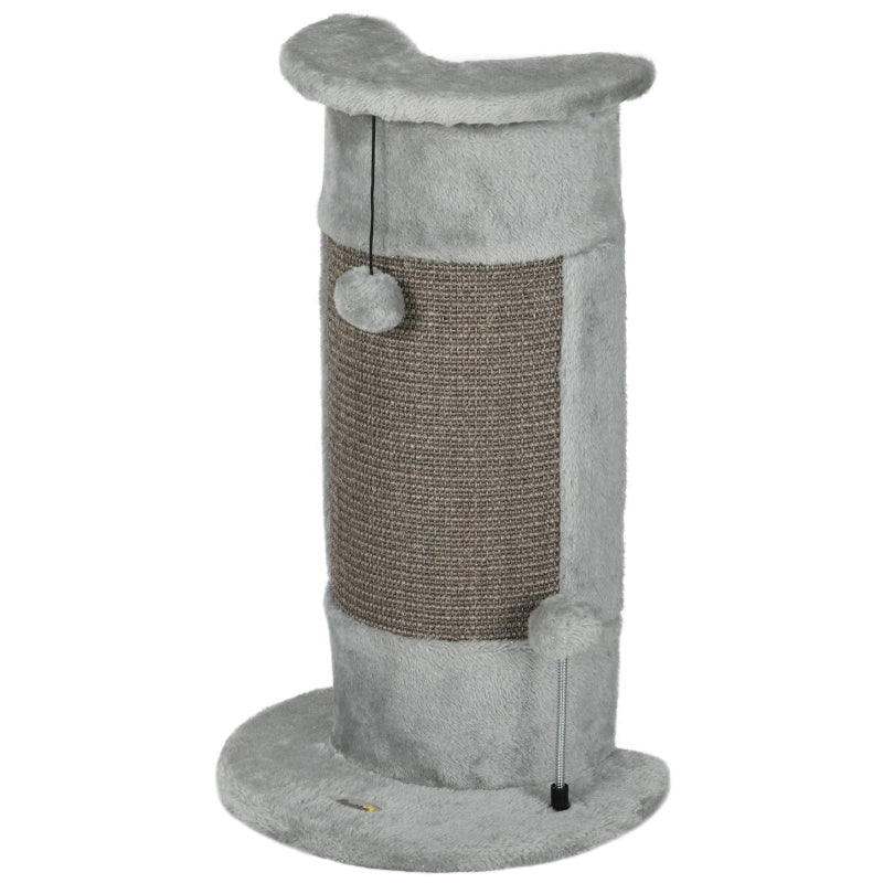 Grey Cat Scratching Post with Plush Cover and Play Balls - 58cm