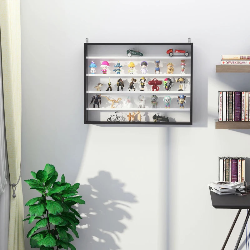 5-Tier Glass Door Wall Display Shelf - Adjustable Shelves, 60x80cm, Black/White