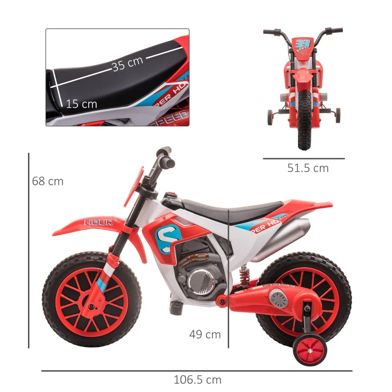 Red Kids Electric Motorcycle with Training Wheels - Ages 3-6