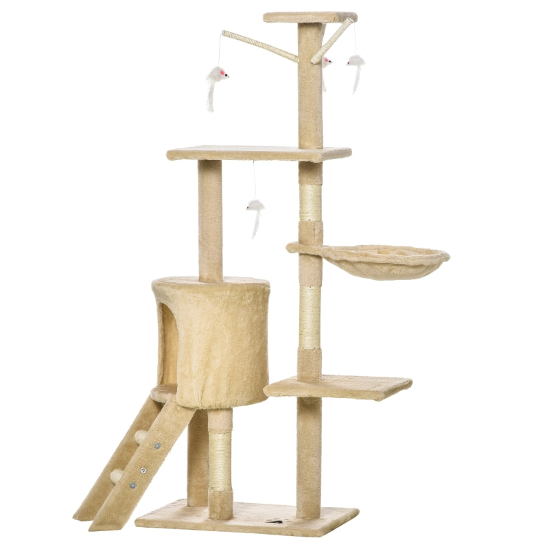 Beige Cat Climbing Tower with Scratching Post - 135cm