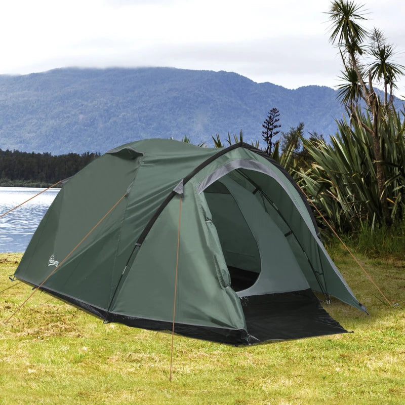 Green 3-4 Person Family Dome Tent with Large Windows - Waterproof