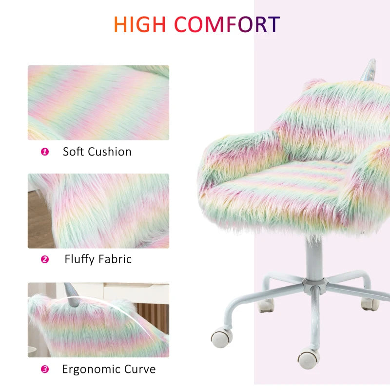 Colourful Fluffy Home Office Chair with Armrests and Swivel Wheels