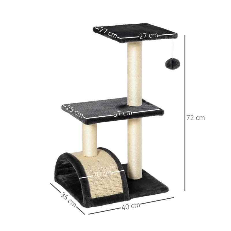 Black 72cm Cat Tree with Scratching Post and Pad for Indoor Cats