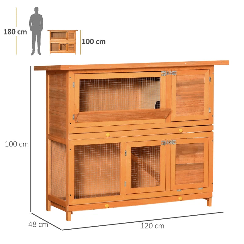 Wooden Outdoor Rabbit Hutch with Run, Double Decker - Brown 122 x 48 x 100 cm