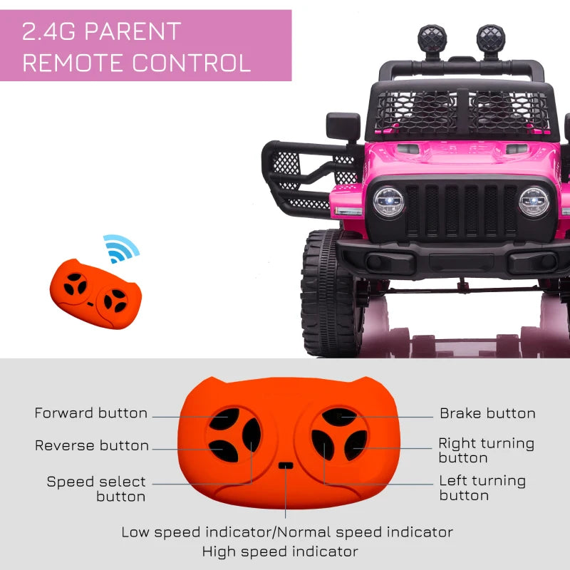 Kids Pink Electric Off-Road Ride-On Car with Remote Control - 12V