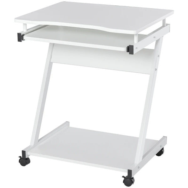 White Mobile Computer Desk with Sliding Keyboard Tray