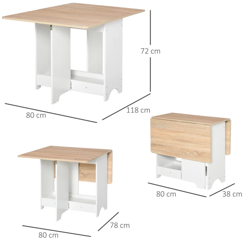 Foldable Drop-Leaf Dining Table with Storage Shelf - White