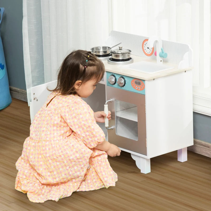 Wooden Kids Play Kitchen Set with Stainless Steel Pot - Blue