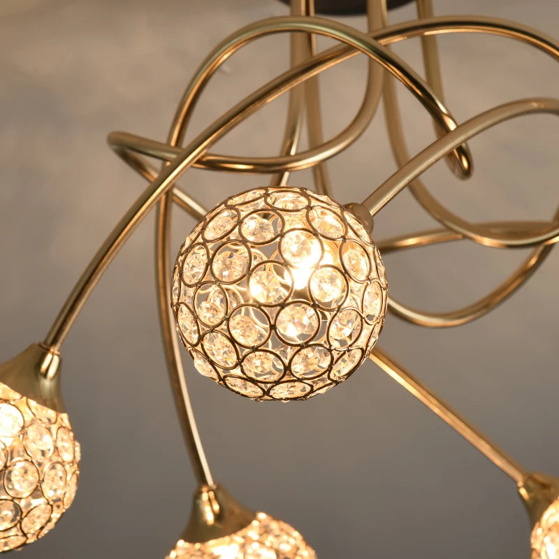 Modern Gold Crystal Chandelier with 5 Ball Lampshades - 5 G9 Bulbs